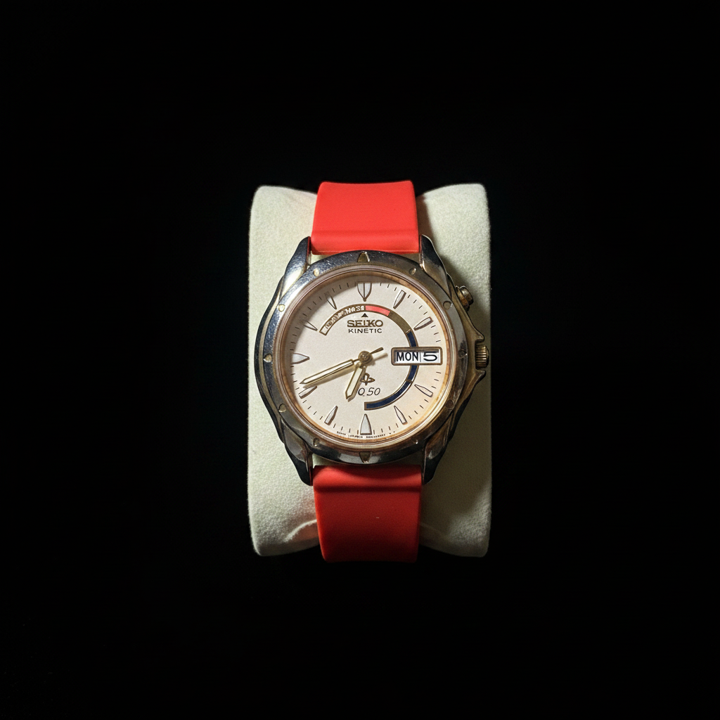 Seiko Kinetic Q50 Indicator - Front dial on black background