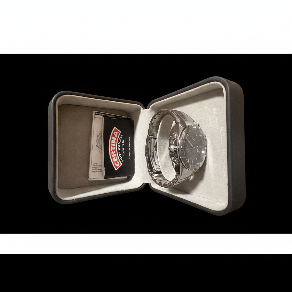 Certina DS-2 Chronograph in original presentation box on black background