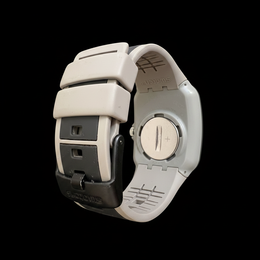 Swatch Touch caseback on black background