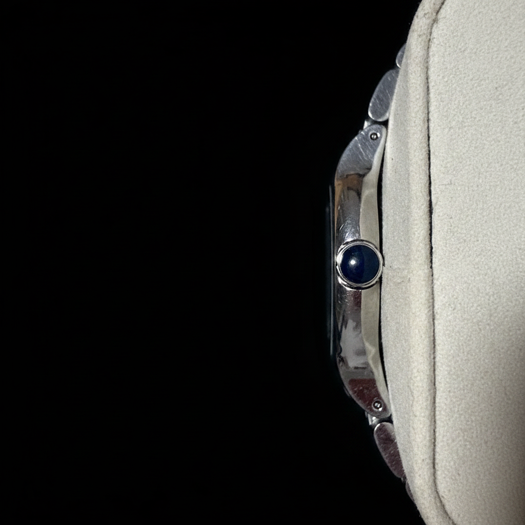 Raymond Weil Noemia - Blue cabochon crown side view on black background