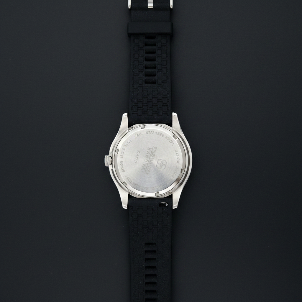 Swiss Military Hanowa caseback on black background