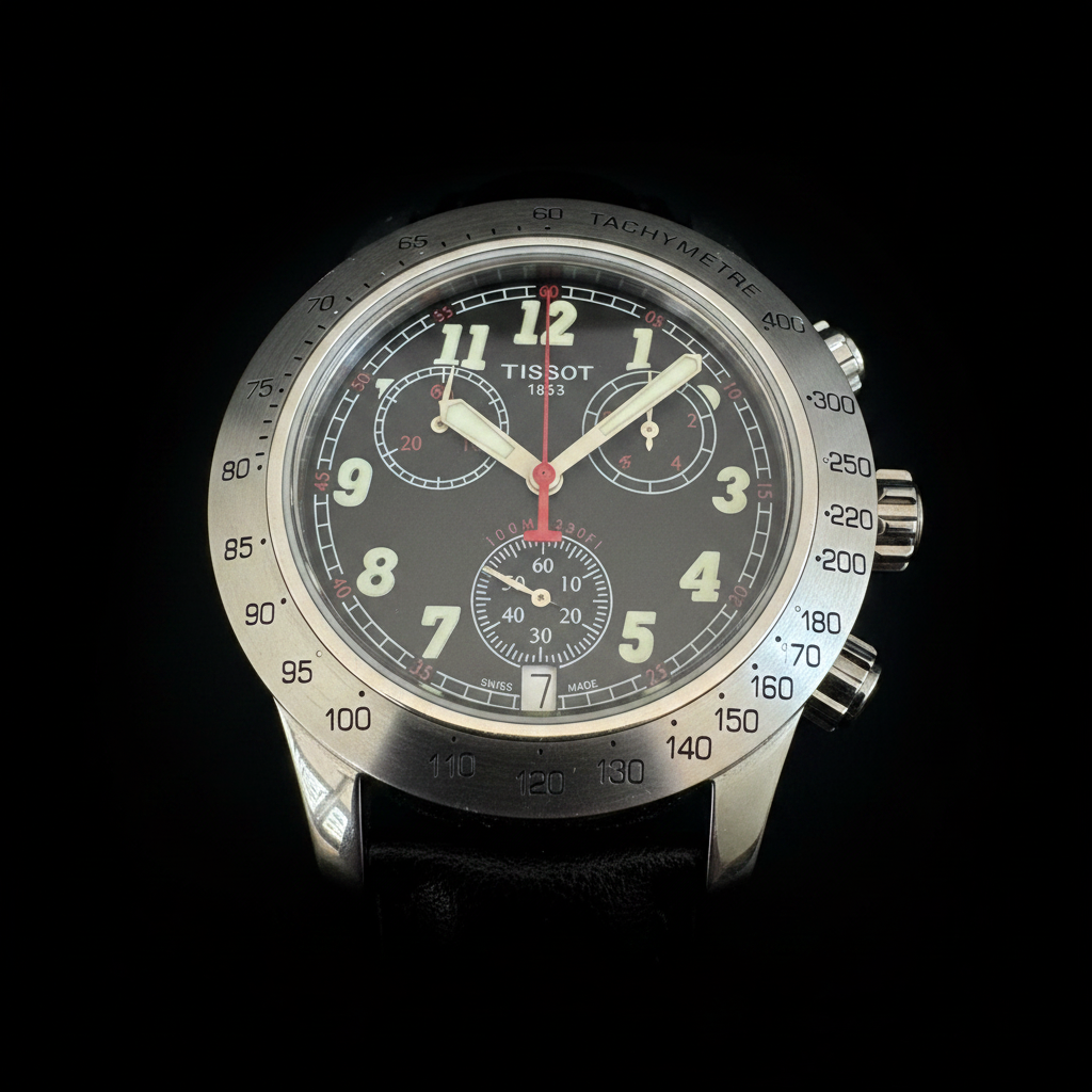 Tissot T-Sport Chronograph - Dial close up on black background