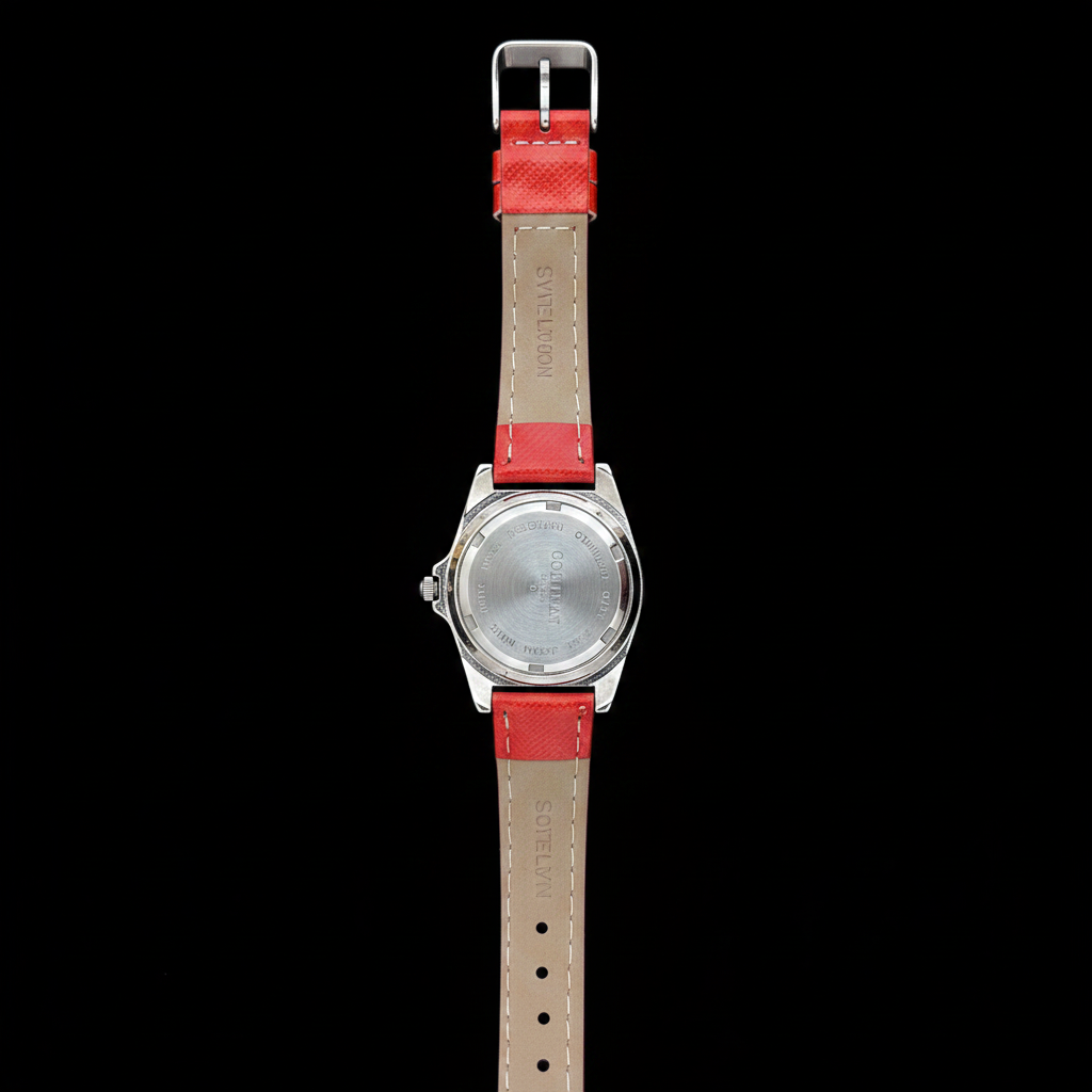 Coleman ladies watch caseback on black background