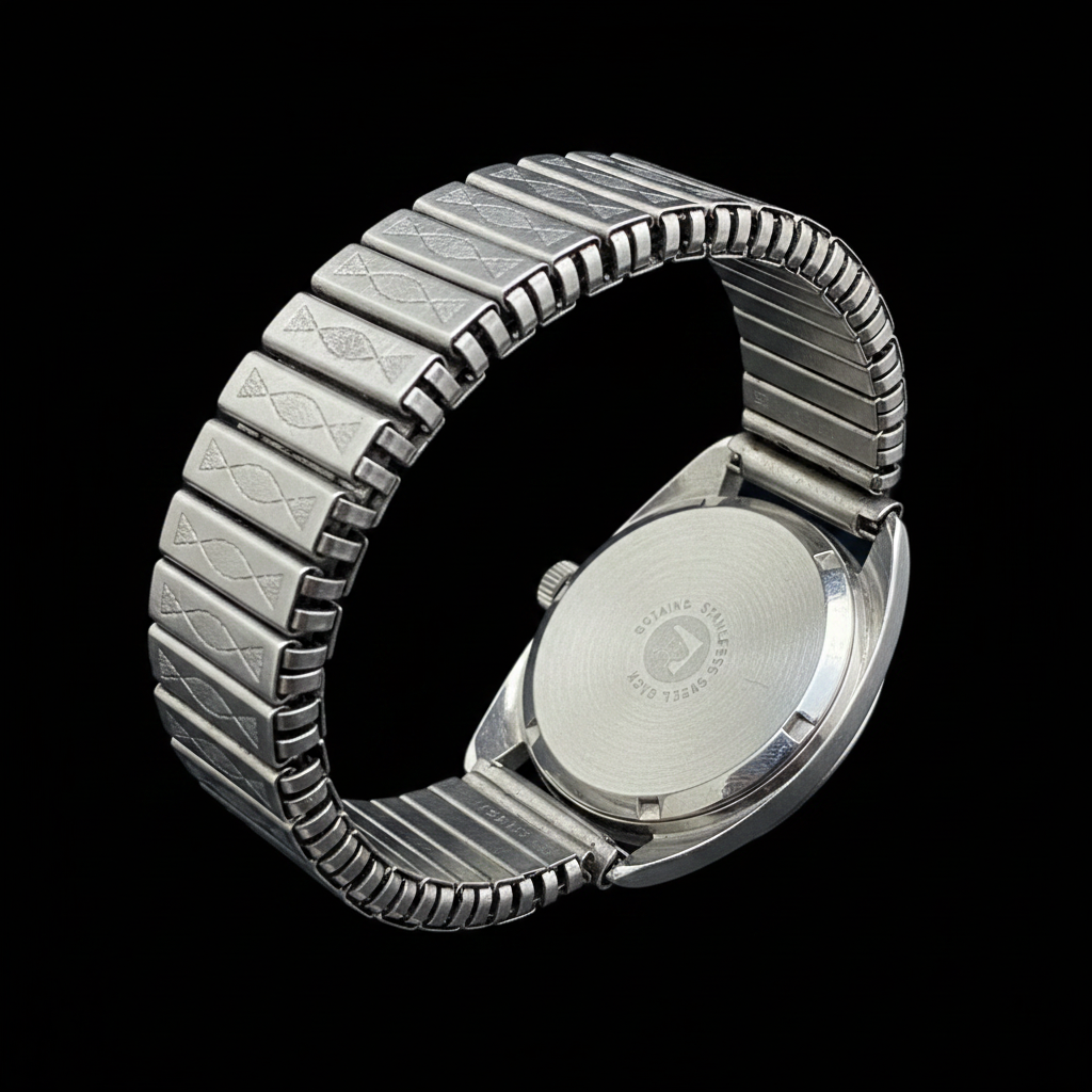 Roamer Superking - Caseback with flex bracelet on black background