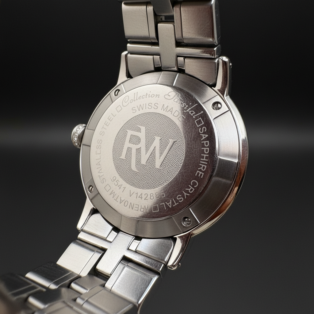 Raymond Weil Parsifal caseback on black background